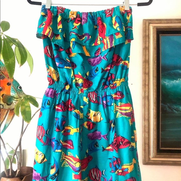 Vintage Pants & Jumpsuits Vintage 8s Tropical Fish Print Jumpsuit